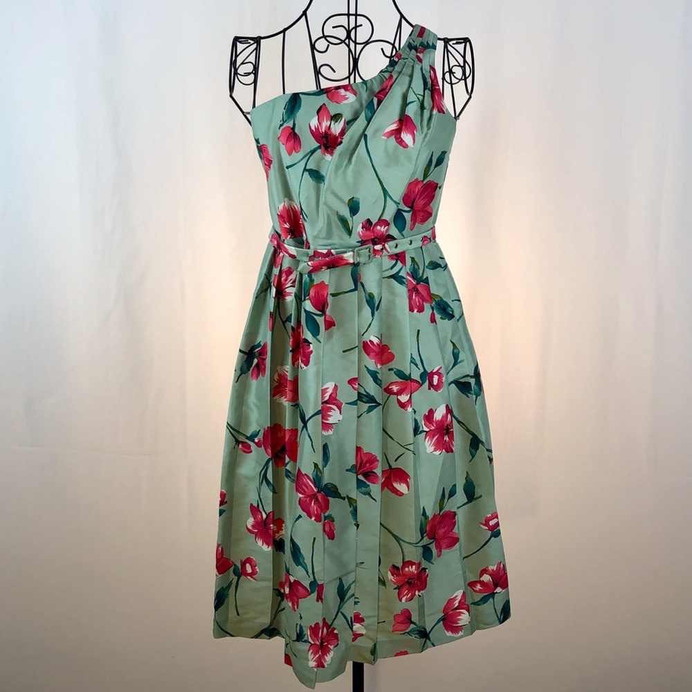 Express silk one shoulder belted dress 4